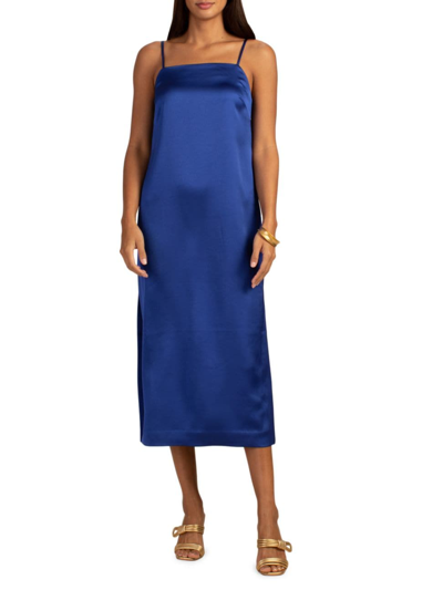 Shop Trina Turk Women's Marita Satin Midi-dress In Majorelle Blue