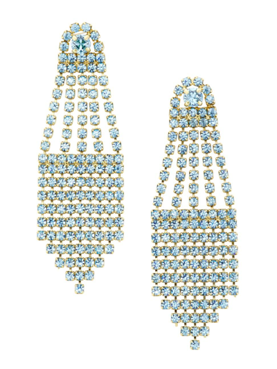 Shop Oscar De La Renta Women's 14k-gold-plated & Glass Crystal Drop Earrings In Aquamarine