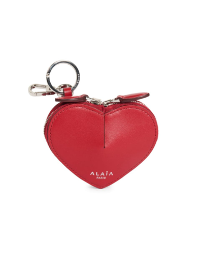 Shop Alaïa Women's Mini Le Coeur Leather Coin Purse In Red