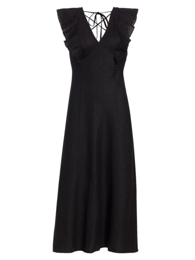 Shop Rails Women's Constance Linen Flutter Midi-dress In Black