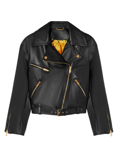 Shop Versace Women's Leather Biker Jacket In Black