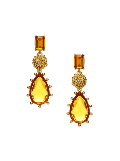 Shop Oscar De La Renta Women's Goldtone & Glass Crystal Drop Earrings In Topaz