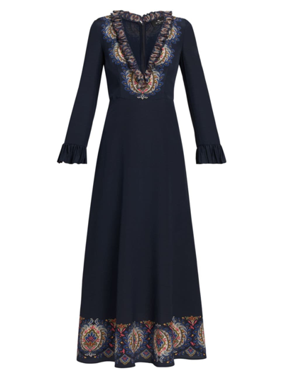Shop Etro Women's Silk Paisley Maxi Dress In Navy