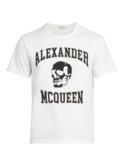 Shop Alexander Mcqueen Men's Varsity Logo & Skull Cotton T-shirt In White Black