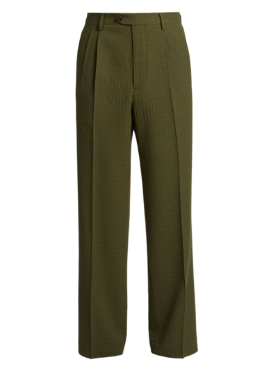 Shop Etro Men's Wool Pleat-front Pants In Green