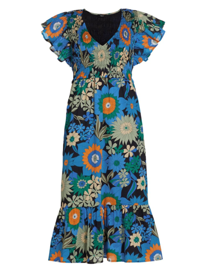 Shop Rails Women's Clementine Cotton Floral Midi-dress In Azul Wildflower