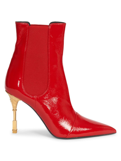 Shop Balmain Women's Moneta 95mm Patent Leather Sculptural Ankle Boots In Red