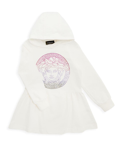 Shop Versace Little Girl's & Girl's Medusa Embellished Fleece Hoodie Dress In White