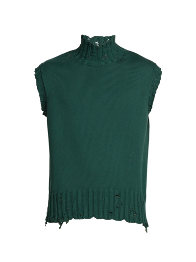 Shop Marni Men's Distressed Turtleneck Sweater Vest In Peacock