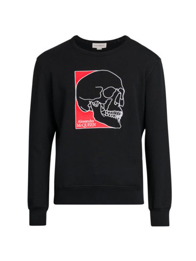 Shop Alexander Mcqueen Men's Logo & Skull Embroidered Sweatshirt In Black
