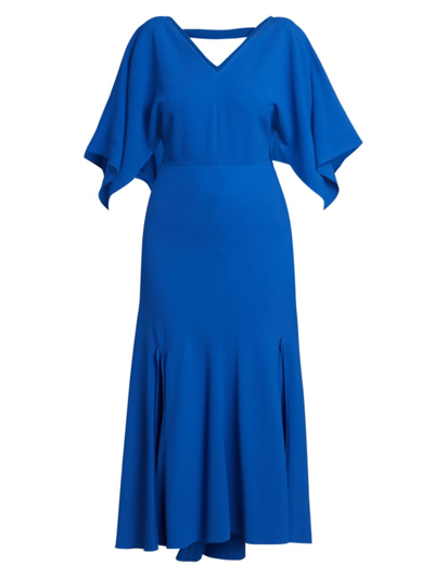 Shop Victoria Beckham Women's V-neck Bias-cut Godet Dress In Bright Blue