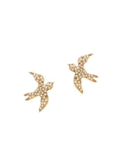 Shop Oscar De La Renta Women's Halcyon Goldtone & Imitation Pearl Bird Earrings