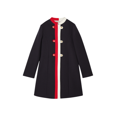 Shop Gucci Kids Double-breasted Wool-blend Coat In Navy