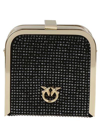 Shop Pinko Embellished Logo Plaque Clutch Bag In Black