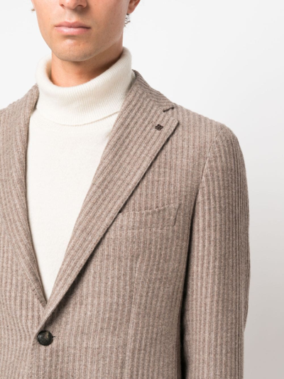 Shop Tagliatore Textured-finish Notched-lapels Buttoned Blazer In Neutrals