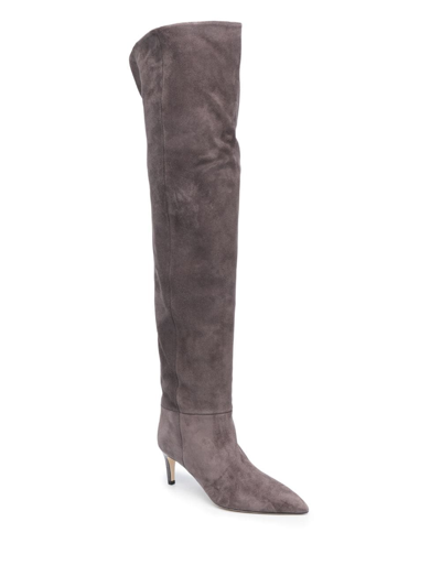 Shop Paris Texas Pointed-toe 60mm Leather Boots In Grey