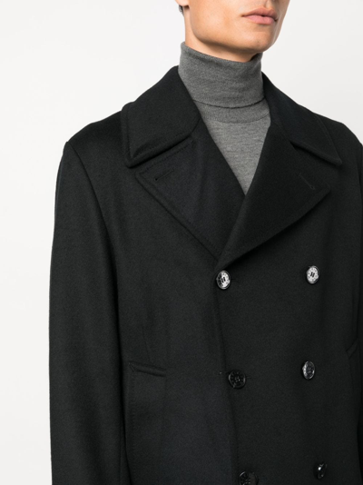 Shop Mackintosh Dalton Double-breasted Wool Peacoat In Black