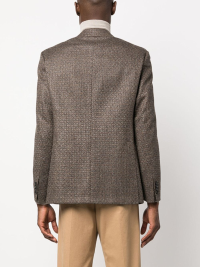 Shop Canali Single-breasted Wool-blend Blazer In Brown