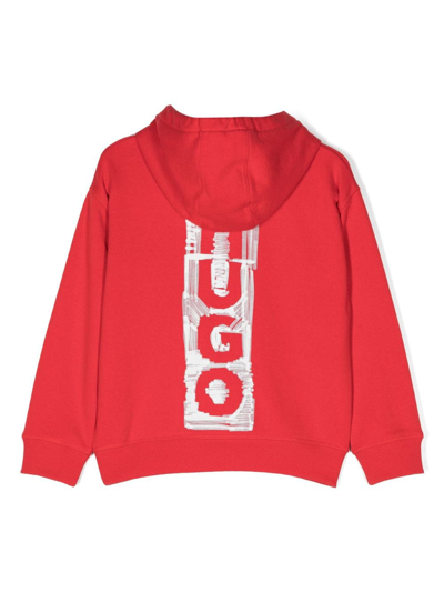 Shop Hugo Logo-print Drawstring Hoodie In Red