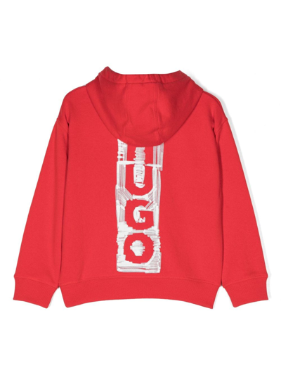 Hugo Boss Logo-print Drawstring Hoodie In Red