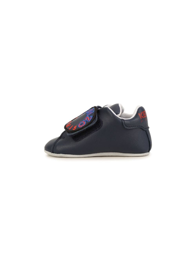 Shop Kenzo Logo-embroidered Leather Sneakers In Blue