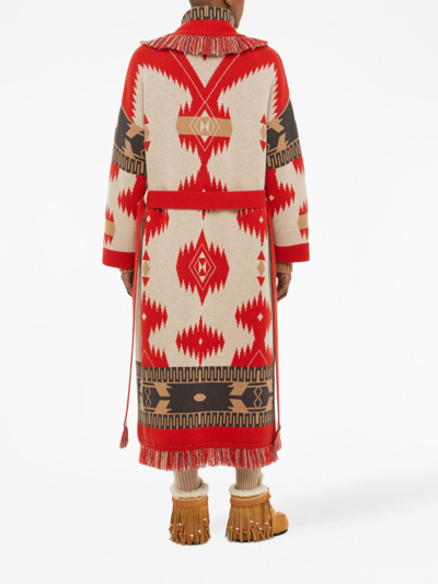 Shop Alanui Intarsia-knit Jacquard Coat In Red