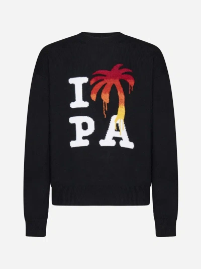 Shop Palm Angels I Love Pa Wool-blend Sweater In Black