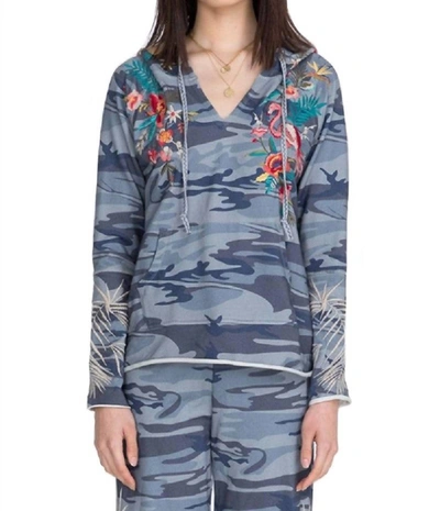 Shop Johnny Was Nohea French Terry Raw Edge Hoodie In Indigo Camo In Multi
