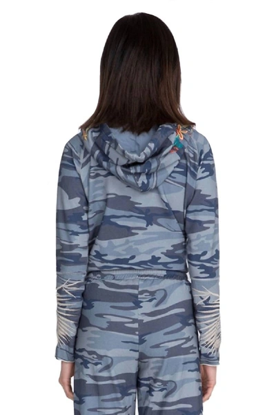 Johnny Was Nohea French Terry Raw Edge Hoodie In Indigo Camo In Multi