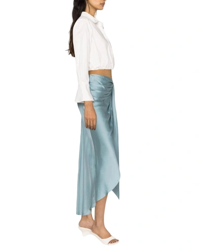 Shop Jonathan Simkhai Elizabetta Front Slit Skirt In Celeste Blue In Multi