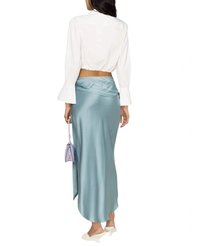 Shop Jonathan Simkhai Elizabetta Front Slit Skirt In Celeste Blue In Multi