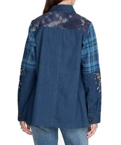 Johnny Was Moonlight Tie Dye Patchwork Military Jacket In Denim Blue In Multi