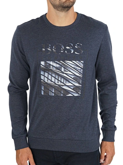 Shop Hugo Boss Men Salbo Iconic 3 Tonal Embossed Logo Slim Fit Sweatshirt In Dark Blue