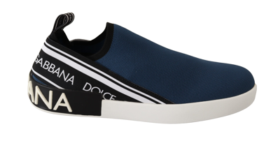 Shop Dolce & Gabbana Stretch Flats Logo Loafers Sneakers Men's Shoes In Blue