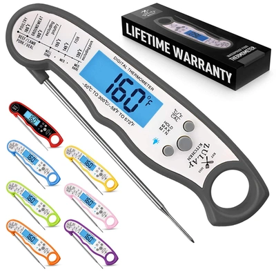 Shop Zulay Kitchen Waterproof Digital Meat Thermometer With Backlight, Calibration & Internal Magnetic Mount In Grey