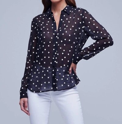 Shop L Agence Laurent Blouse In Black/ivory Heart Embroidery In Multi