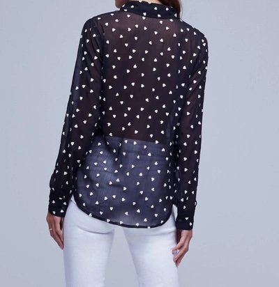 Shop L Agence Laurent Blouse In Black/ivory Heart Embroidery In Multi