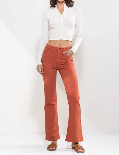 Sneak Peek High Rise Solid Slim Bootcut Jeans In Rust In Multi