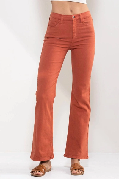 Sneak Peek High Rise Solid Slim Bootcut Jeans In Rust In Multi