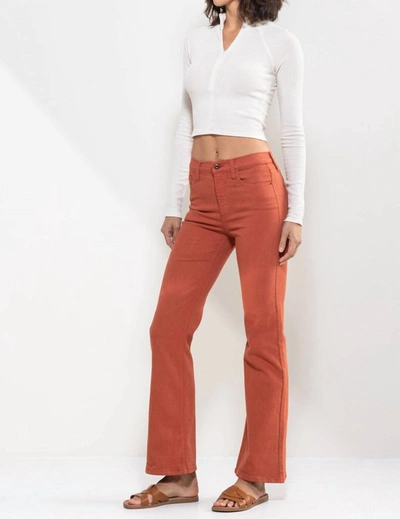 Sneak Peek High Rise Solid Slim Bootcut Jeans In Rust In Multi