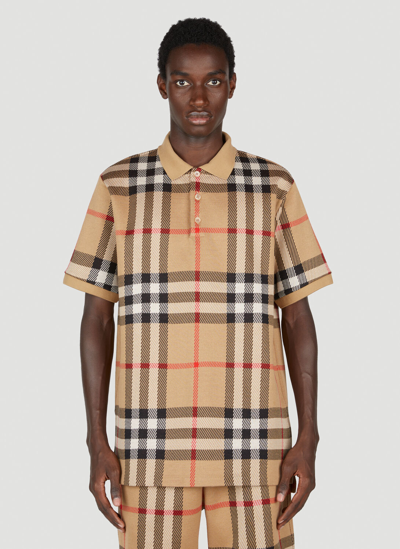 Shop Burberry Check Jacquard Polo Shirt In Beige