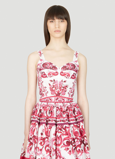 Shop Dolce & Gabbana Majolica Print Bustier Top In White