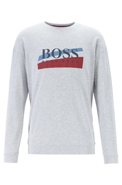 Shop Hugo Boss Men Loungewear Rubberized Logo 100% Cotton Authentic Sweatshirt In Grey