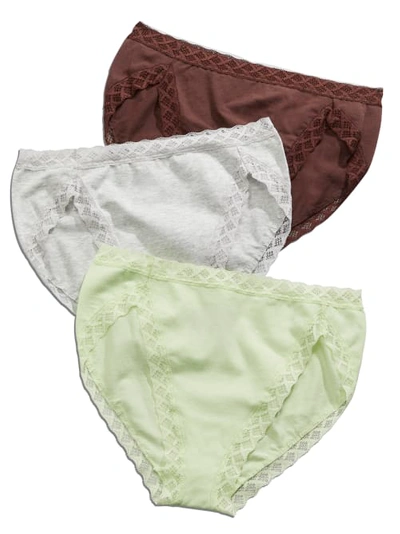 Shop Natori Bliss Cotton French Cut 3-pack In Brown,heather,lime
