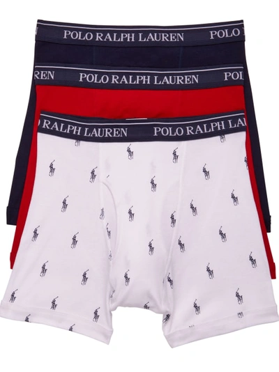 Shop Polo Ralph Lauren Classic Fit Cotton Wicking Boxer Brief 3-pack In Navy,red,logo