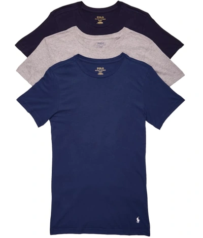 Shop Polo Ralph Lauren Classic Fit Cotton Wicking Crew T-shirt 3-pack In Navy,blue,grey