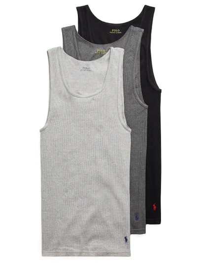 Shop Polo Ralph Lauren Classic Fit Cotton Wicking Tanks 3-pack In Grey Assorted