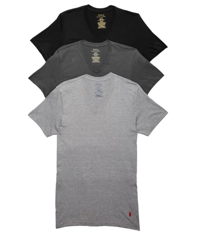 Shop Polo Ralph Lauren Classic Fit Cotton Wicking V-neck T-shirt 3-pack In Black,grey Combo