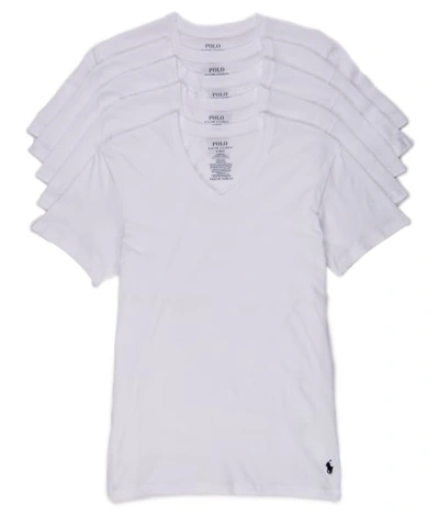 Shop Polo Ralph Lauren Classic Fit Cotton Wicking V-neck T-shirt 5-pack In White