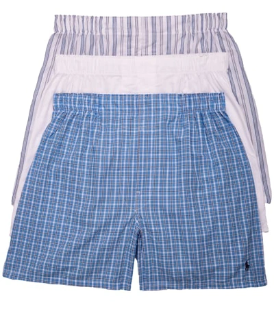 Shop Polo Ralph Lauren Classic Fit Woven Boxer 3-pack In White,blue Combo
